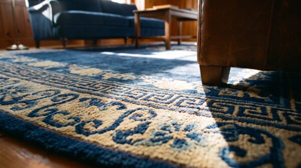 Antique peking chinese medallion blue navy 1890s rug 13 Antique peking chinese medallion blue navy 1890s rug (sku 24406) - in-room detail