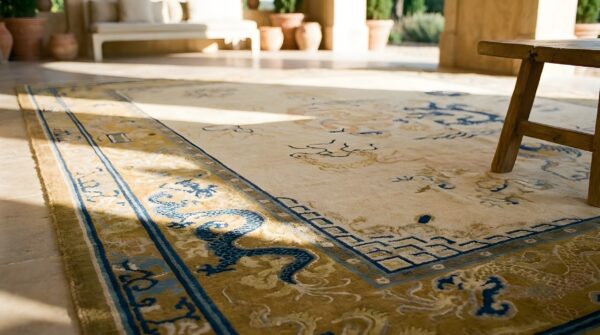Antique peking chinese medallion ivory 1870s rug 12 Antique peking chinese medallion ivory 1870s rug (sku 24420) - in-room detail