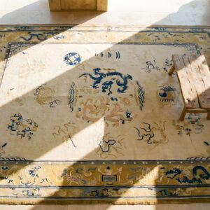 Antique Peking Chinese Medallion Ivory 1870s Rug (SKU 24420) - styled overhead view
