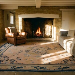 Antique Peking Chinese Medallion Ivory 1890s Square Rug (SKU 24311) - room view