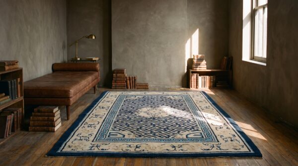Antique peking chinese medallion ivory 1900s rug 7 Antique peking chinese medallion ivory 1900s rug (sku 22911) - room view