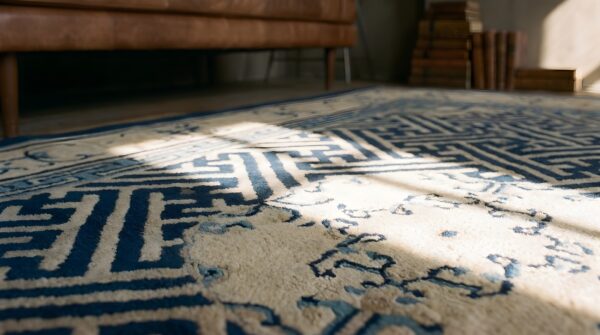 Antique peking chinese medallion ivory 1900s rug 8 Antique peking chinese medallion ivory 1900s rug (sku 22911) - in-room detail