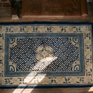 Antique Peking Chinese Medallion Ivory 1900s Rug (SKU 22911) - styled overhead view