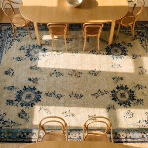 Antique Peking Chinese Medallion Ivory 1920s Rug (SKU 24757) - styled overhead view
