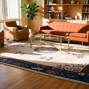 Antique Peking Chinese Medallion Ivory 1930s Rug (SKU 22839) - room view