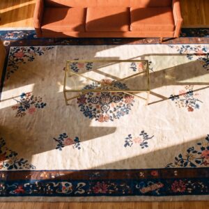 Antique Peking Chinese Medallion Ivory 1930s Rug (SKU 22839) - styled overhead view