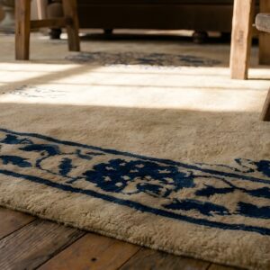 Antique Peking Chinese Medallion Ivory Beige Cream White 1880s Rug (SKU 24636) - in-room detail