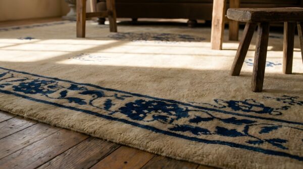 Antique peking chinese medallion ivory beige cream white 1880s rug 8 Antique peking chinese medallion ivory beige cream white 1880s rug (sku 24636) - in-room detail
