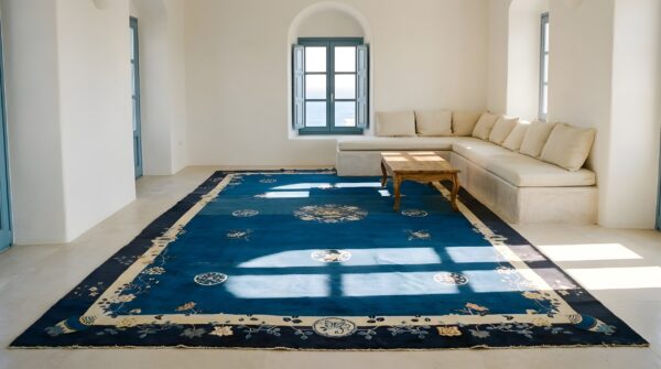 Antique peking chinese medallion navy 1930s rug 5 Antique peking chinese medallion navy 1930s rug (sku 23835) - room view