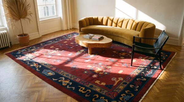 Antique peking chinese medallion red 1900s rug (sku 24560) - room view