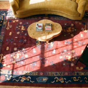 Antique Peking Chinese Medallion Red 1900s Rug (SKU 24560) - styled overhead view