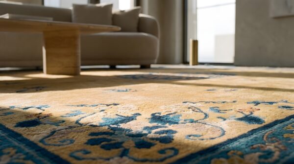 Antique peking chinese medallion yellow 1930s rug (sku 22830) - in-room detail