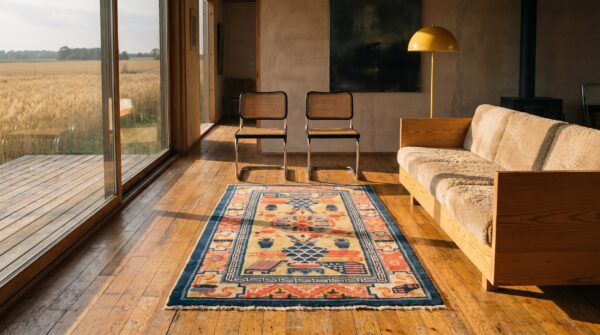 Antique peking chinese yellow 1930s rug 6 Antique peking chinese yellow 1930s rug (sku 22735) - room view