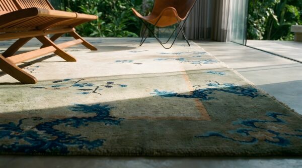 Antique peking floral design chinese wool pile knotted rug 22 Antique peking floral design chinese wool pile knotted rug (sku 24760) - in-room detail