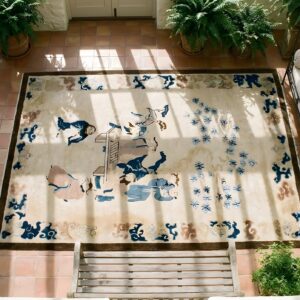 Antique Peking Hallway Runner Wool Beige Rug (SKU 24123) - styled overhead view