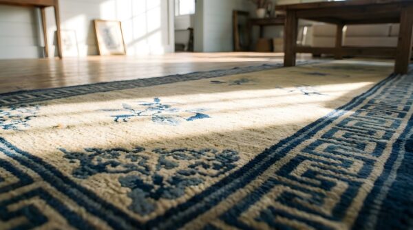 Antique peking hallway runner wool beige and blue rug 8 Antique peking hallway runner wool beige and blue rug (sku 24629) - in-room detail