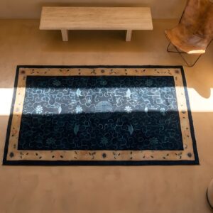 Antique Peking Hallway Runner Wool Blue Rug (SKU 22857) - styled overhead view