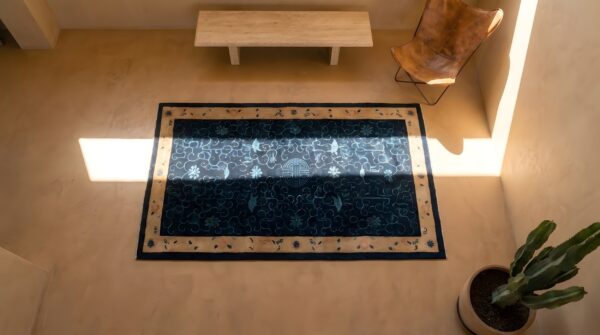 Antique peking hallway runner wool blue rug 2 Antique peking hallway runner wool blue rug (sku 22857) - styled overhead view