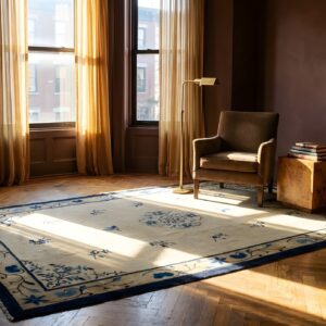 Antique Peking Hallway Runner Wool Blue, Ivory Beige Cream White Rug (SKU 24624) - room view
