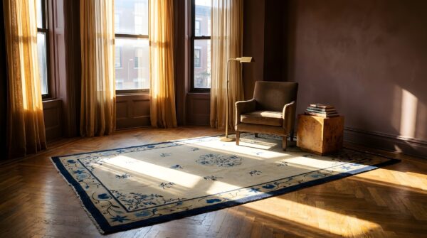 Antique peking hallway runner wool blue, ivory beige cream white rug (sku 24624) - room view