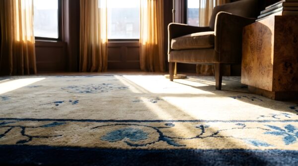 Antique peking hallway runner wool blue, ivory beige cream white rug (sku 24624) - in-room detail