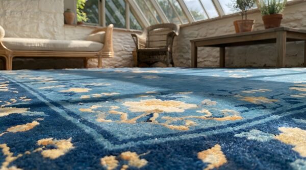 Antique peking large room size wool blue rug (sku 22833) - in-room detail