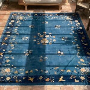 Antique Peking Large Room Size Wool Blue Rug (SKU 22833) - styled overhead view