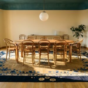 Antique Peking Large Room Size Wool Brown, Camel Rug (SKU 24388) - styled overhead view