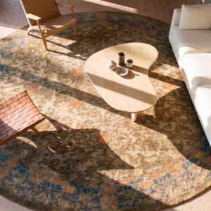 Antique Peking Oval Room Size Wool Mocha Rug (SKU 24107) - styled overhead view