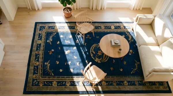 Antique peking oversized large oversized big rug wool blue (sku 24220) - styled overhead view