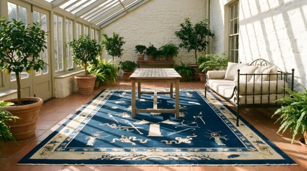 Antique peking room size wool beige, navy rug (sku 23853) - room view