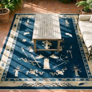 Antique Peking Room Size Wool Beige, Navy Rug (SKU 23853) - styled overhead view