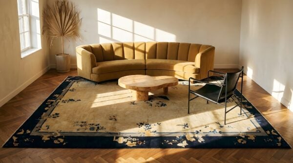 Antique peking room size wool black, ivory beige cream white rug 9 Antique peking room size wool black, ivory beige cream white rug (sku 24640) - room view