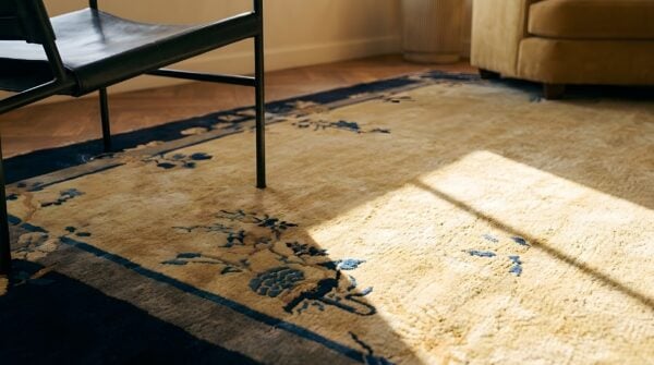 Antique peking room size wool black, ivory beige cream white rug 10 Antique peking room size wool black, ivory beige cream white rug (sku 24640) - in-room detail