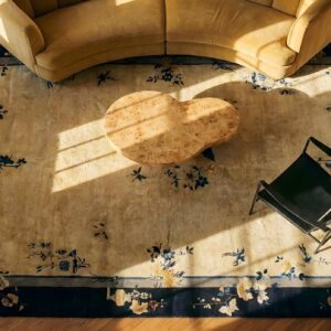 Antique Peking Room Size Wool Black, Ivory Beige Cream White Rug (SKU 24640) - styled overhead view