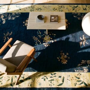 Antique Peking Room Size Wool Blue Rug (SKU 24764) - styled overhead view