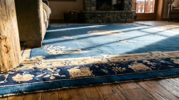 Antique peking room size wool pile blue chinese rug 8 Antique peking room size wool pile blue chinese rug (sku 23677) - in-room detail