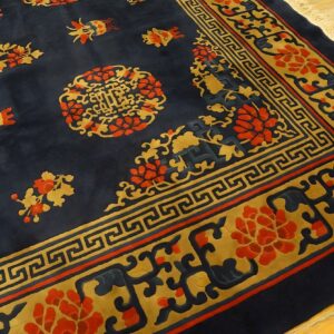 Antique Peking Room Size Wool Blue Navy Rug (SKU 24333) - styled overhead view