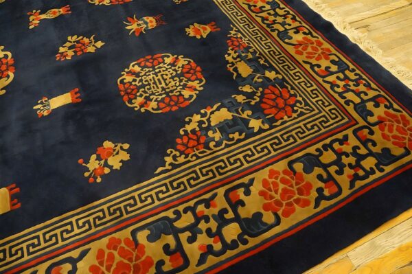 Antique peking room size wool blue navy rug (sku 24333) - styled overhead view