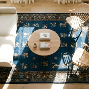 Antique Peking Room Size Wool Blue Navy, Brown Rug (SKU 24732) - styled overhead view