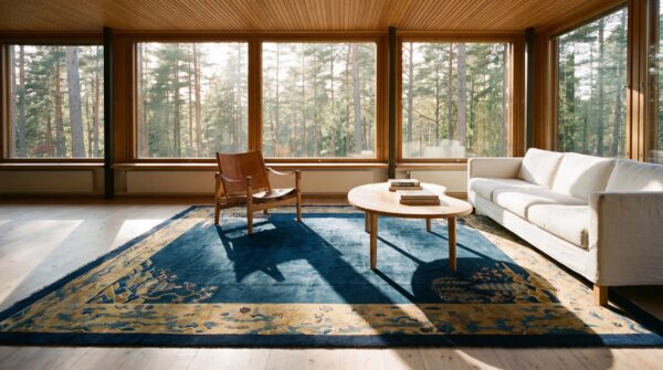 Antique peking room size wool blue navy, camel rug (sku 24704) - room view