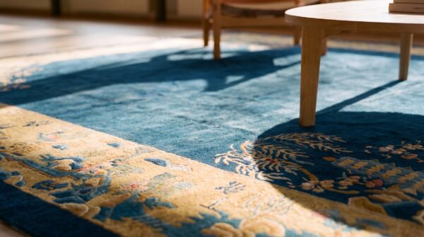 Antique peking room size wool blue navy, camel rug (sku 24704) - in-room detail