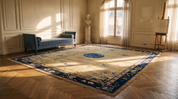 Antique peking room size wool blue navy, ivory rug (sku 24445) - room view