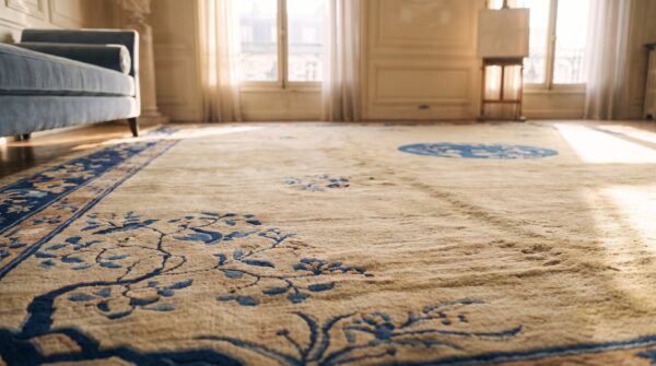 Antique peking room size wool blue navy, ivory rug (sku 24445) - in-room detail