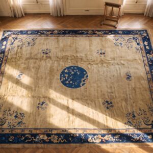 Antique Peking Room Size Wool Blue Navy, Ivory Rug (SKU 24445) - styled overhead view