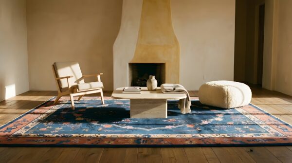 Antique peking room size wool blue red rug (sku 24558) - room view
