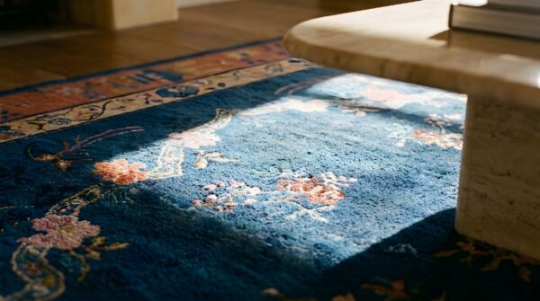 Antique peking room size wool blue red rug (sku 24558) - in-room detail