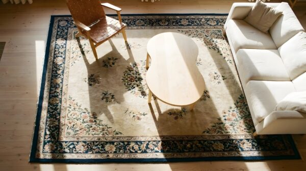 Antique peking room size wool brown earth tone rug 2 Antique peking room size wool brown earth tone rug (sku 24559) - styled overhead view