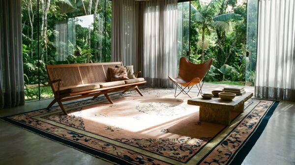 Antique peking room size wool coral rug 9 Antique peking room size wool coral rug (sku 23791) - room view