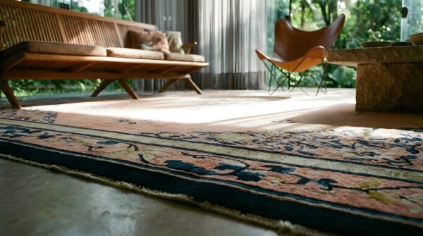 Antique peking room size wool coral rug 10 Antique peking room size wool coral rug (sku 23791) - in-room detail
